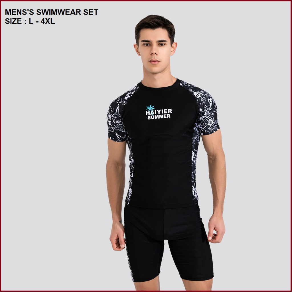 Selangor Stock New 2 Pieces Men Swimming Suit Short Sleeve Top Shorts