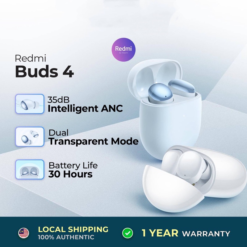 Xiaomi Redmi Buds 4 , TWS 35dB Intelligent ANC Earphones Bluetooth 5.2