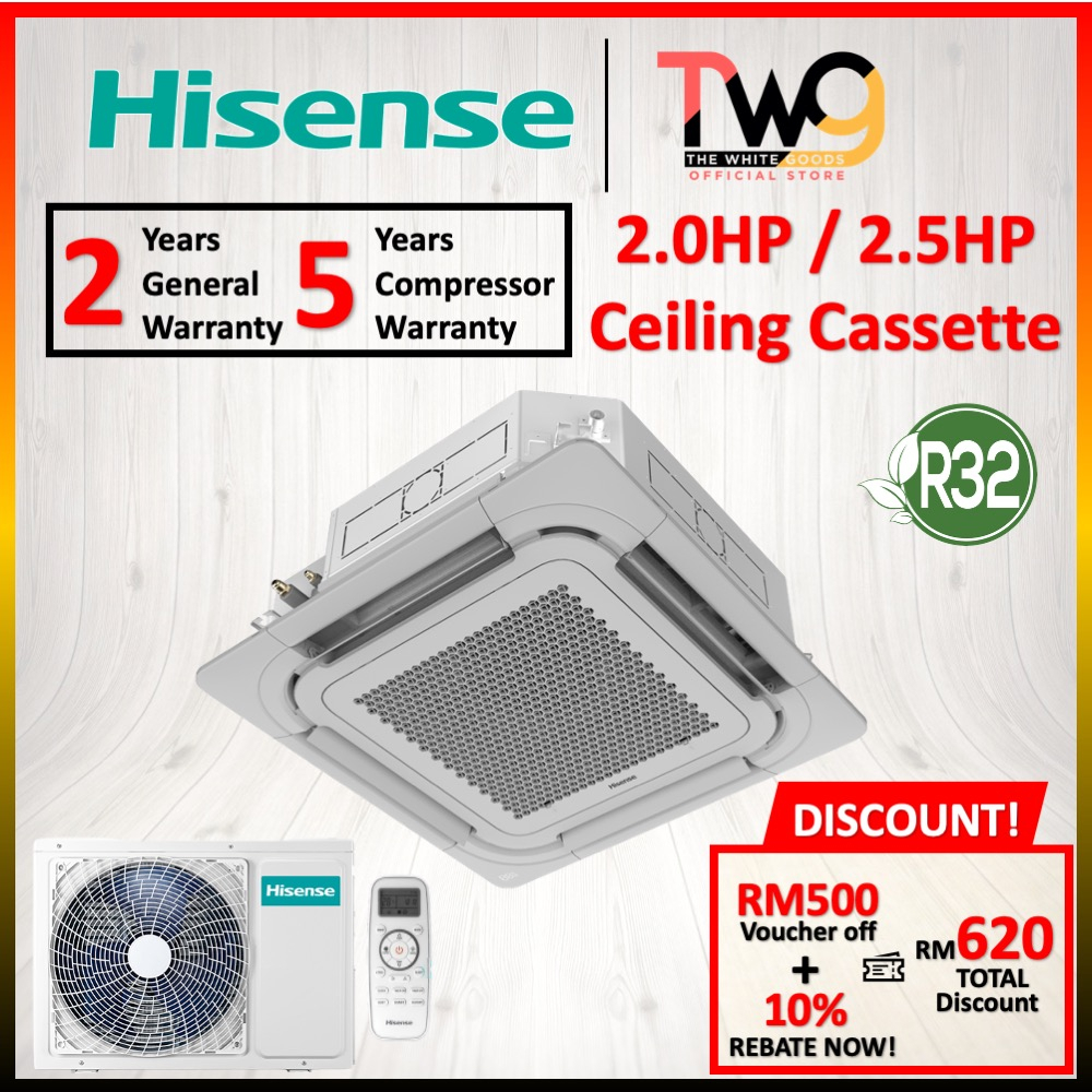 [READY STOCK] Hisense 2hp / 2.5hp / 3.5HP R32 Ceiling Cassette Type Air Conditioner Air Cond Aircond AUC20QFGS AUC25QFGS