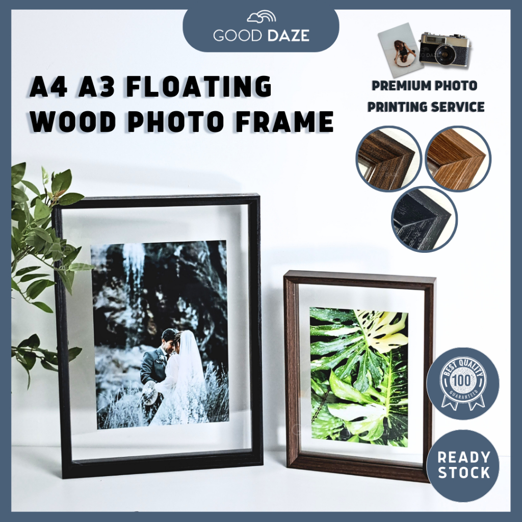 【GOOD DAZE】A4 A3 Frame Gambar Transparent Floating Frame wood glass ...