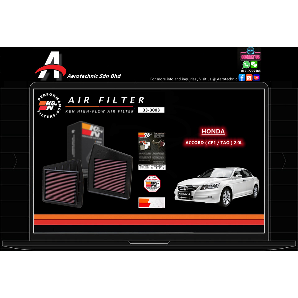 [Ready Stock] K&N USA High Performance Air Filter Honda Accord 8th Gen