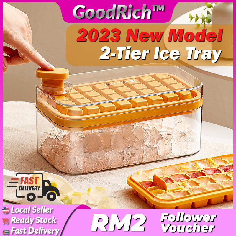 2 Tier Ice Cube Trays for Freezer, Cube Tray with Lid and