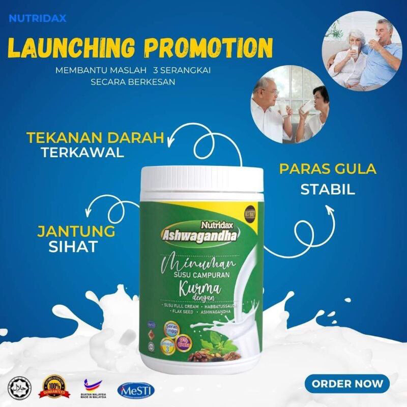 Nutridax Ashwagandha Ashwagnda Minuman Susu Kurma Dan Habatus Sauda Kurangkan Paras Gula Untuk 5378