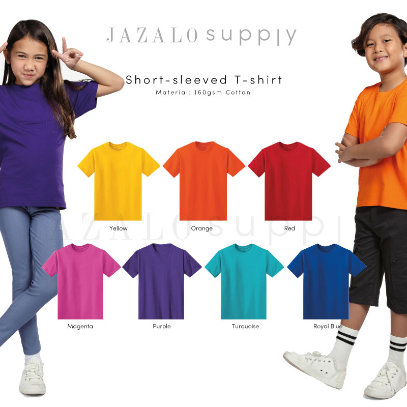 Kids Basic Plain Short-sleeved Cotton Value T-shirt - Yellow Red Purple ...