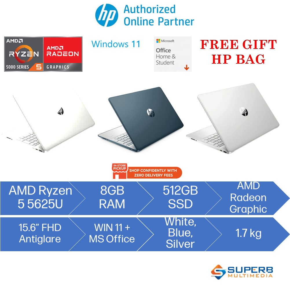 HP Laptop 15s-eq3061AU White, eq3062au Blue, eq3063au Silver (AMD