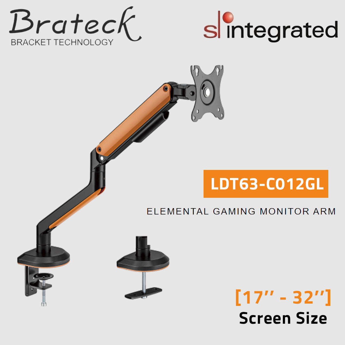 Brateck Single Monitor Spring-Assisted Elemental Gaming Monitor Arm ...