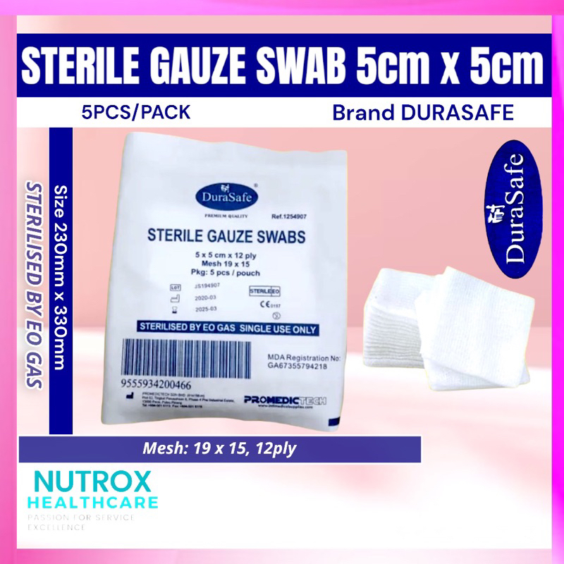 DURASAFE STERILE GAUZE SWAB 5CM X 5CM MESH 19x15 X 12ply (5S - PACK ...