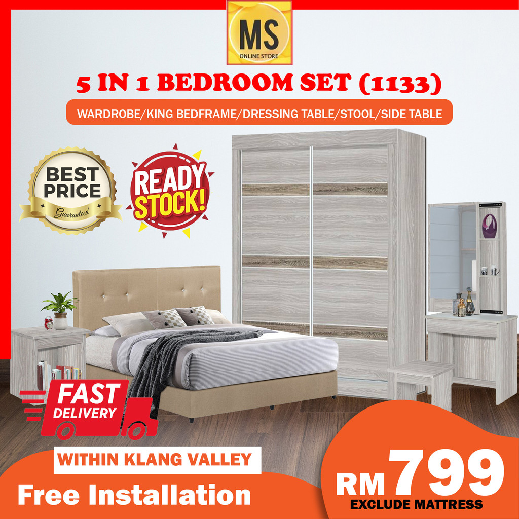 Bedroom Set 1133 Wardrobe/Dressing Table/side Table/Stool/Queen or