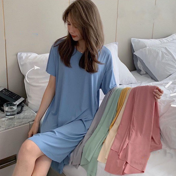 READY STOCK Thin Ice Silk Women Sleepwear Nightdress Baju Tidur