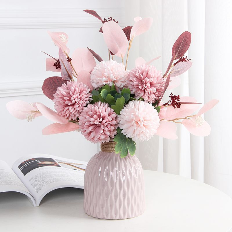 Elegant Pink Artificial Flower Ceramic Vase Bundle Set with European