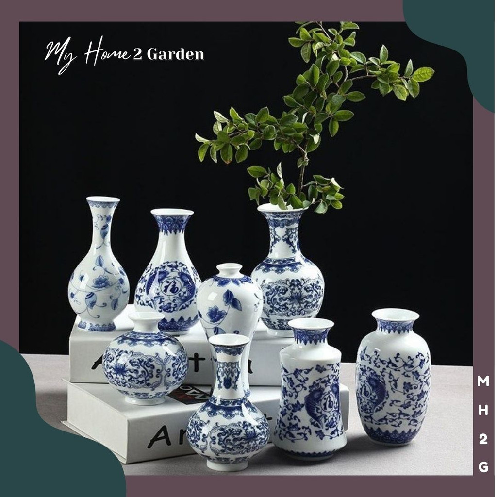 8'' Vintage Flower Vase Jindezhen Poreclain Hand Painted Blue Chinaware  Classical Tabletop Ornament Pasu Seramik 8寸青花瓷花瓶