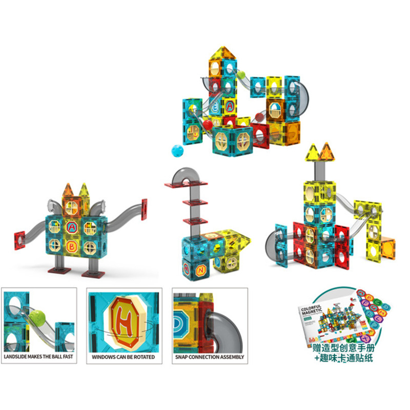 3D Colourful Magnetic Slideway Building Block Magnetic Tiles Ball Tube ...