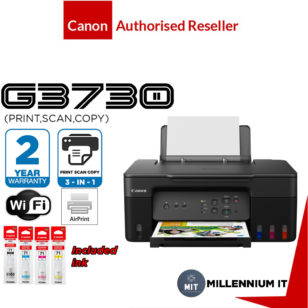 Canon PIXMA G3730 Refillable Ink Tank AllInOne Printer (Print/Copy