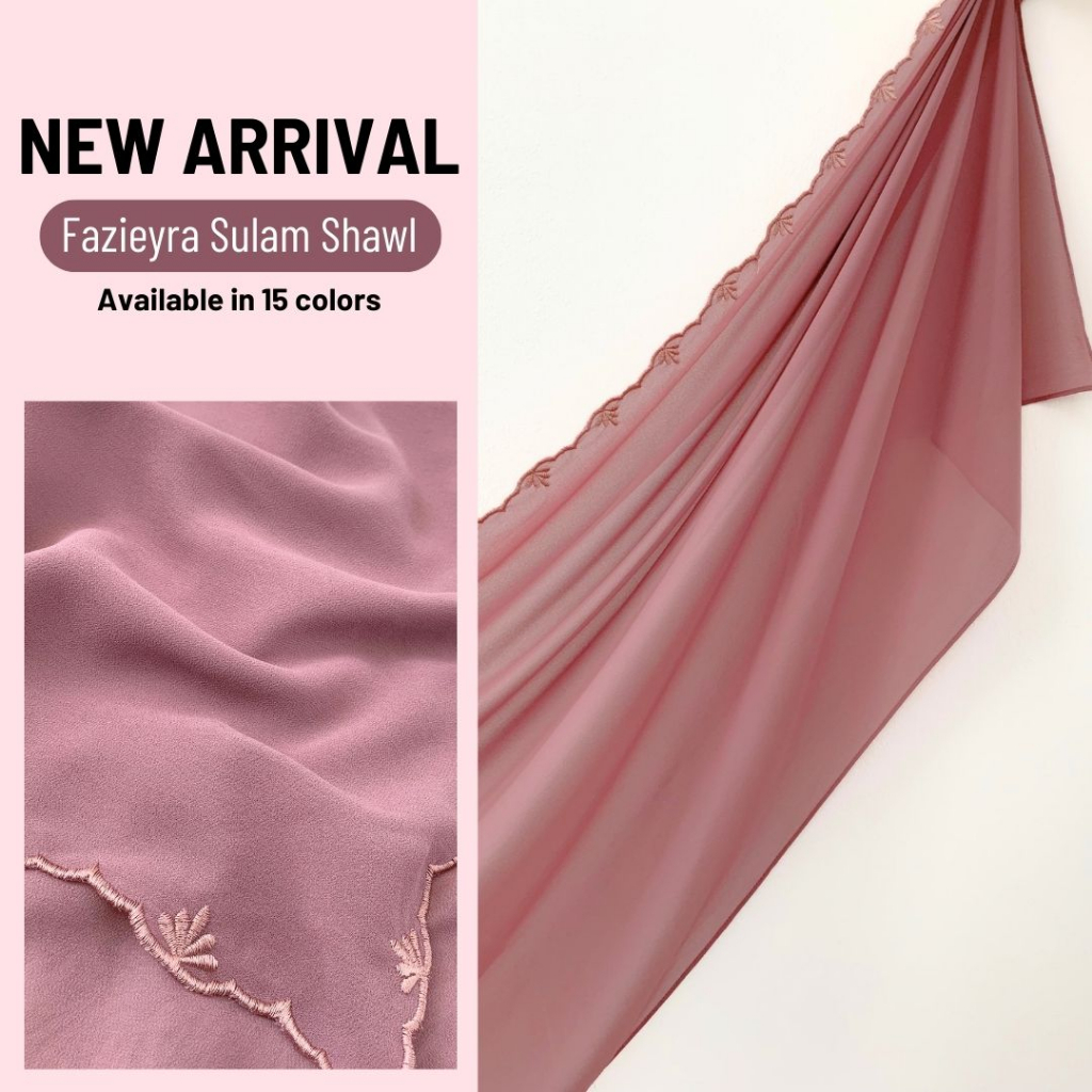 Zoe Arissa Chiffon Shawl Sulam Edge Embroidery Klasik Viral Ladies Raya ...