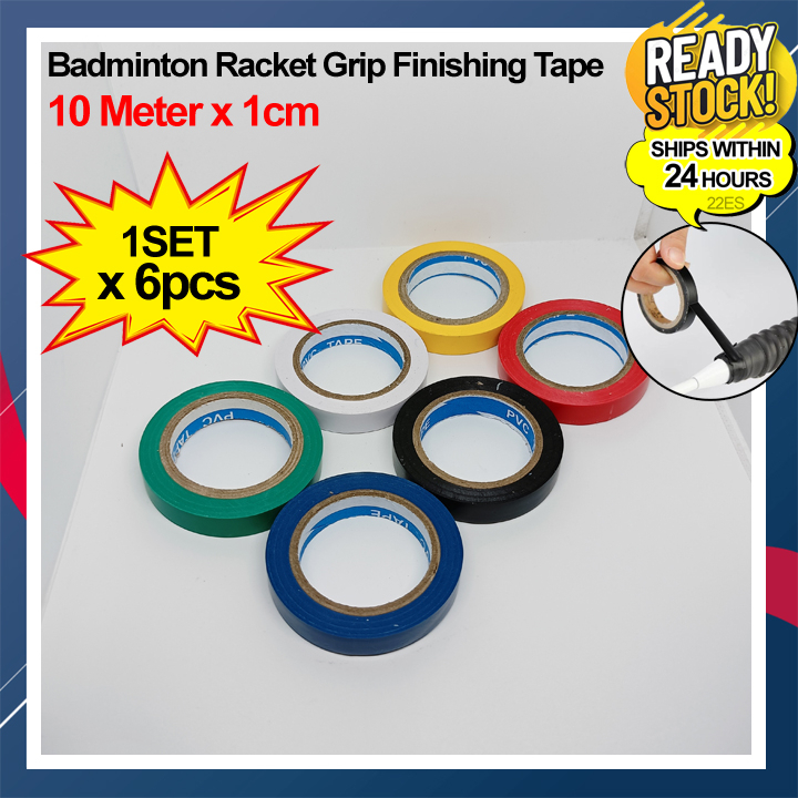 1SET x 6pcs ( 10 METER Badminton Racket Grip Finishing Tape ) | Shopee ...