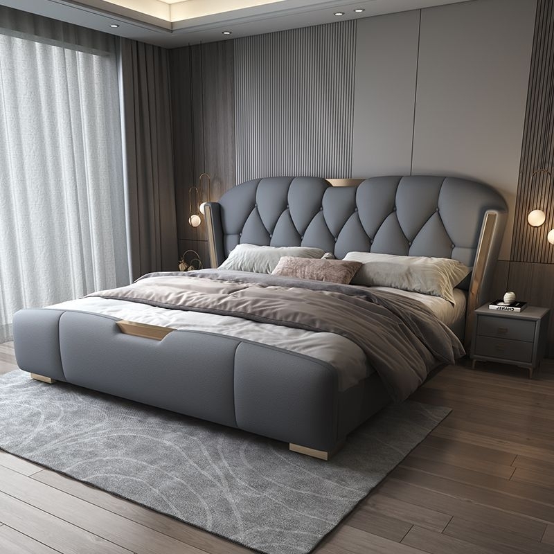 Light luxury leather bed modern minimalist master bedroom 1.5m1.8m ...