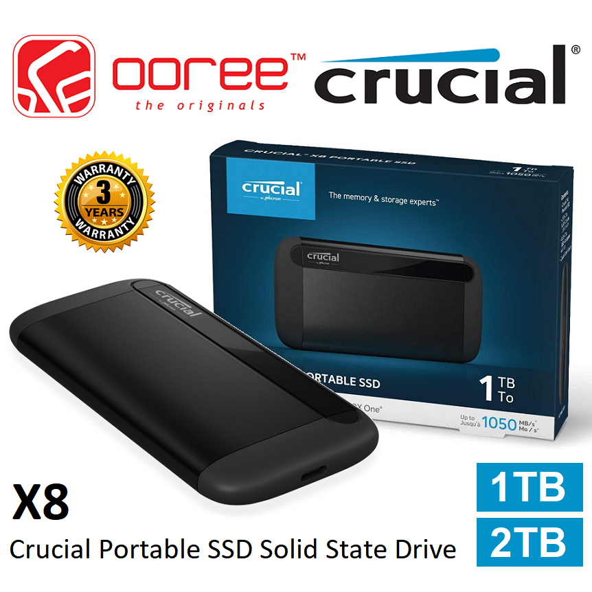 CRUCIAL X8 PORTABLE EXTERNAL SSD USB 3.2 GEN2 1050MB/S SOLID STATE