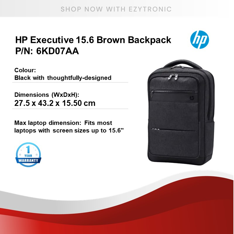 HP Executive 15.6 Brown Backpack P/N 6KD07AA for work office student casual use Shopee Malaysia