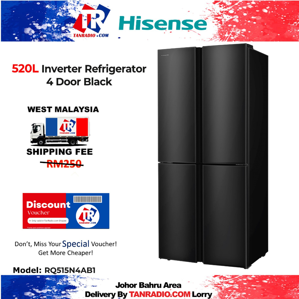 【PreOrder RM159】 Hisense 4 Door Refrigerator Black Multi Door