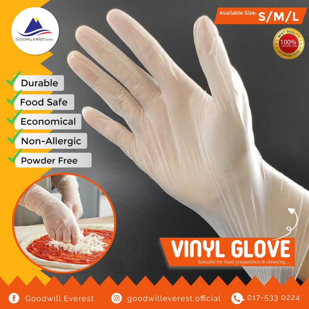 (100PCS) Vinyl Disposable Glove Powder Free | Shopee Malaysia