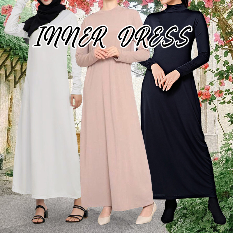 INNER DRESS cotton plain abaya jubah murah inner dress plus size long dress  round neck maternity kaftan muslimah