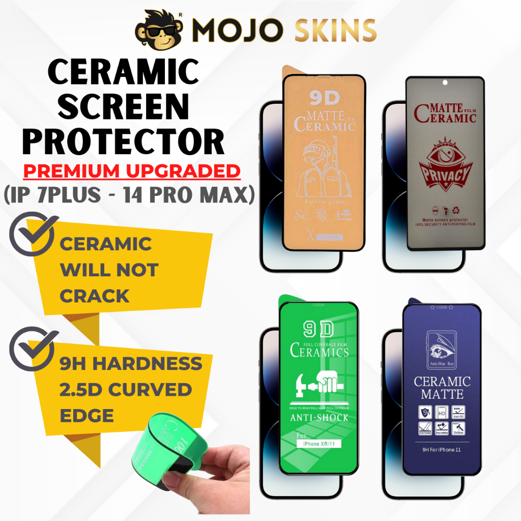 MojoSkins Ceramic Screen Protector iP 14 Pro Max 13 Pro 12 11 XS MAX XR X Privacy Matte Tempered