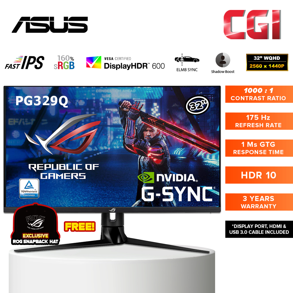 Asus ROG Swift 32" PG329Q WQHD HDR Fast IPS 175Hz 1ms G-Sync Compatible ...