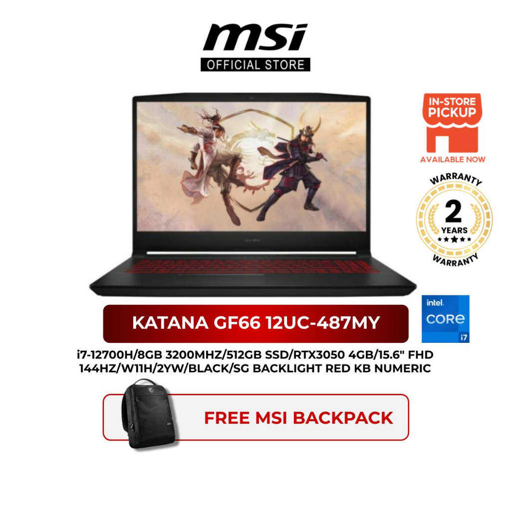 MSI Katana GF66 12UD-644MY / 12UC-487MY (i7/8GB 3200MHZ/512GB SSD ...