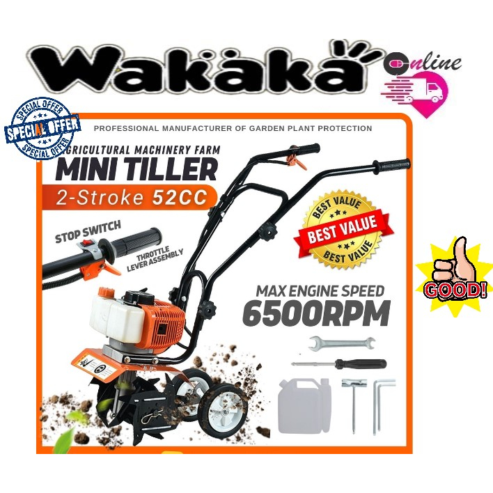44-5 Mini Tiller Machine Hand Push weeding 52cc 2-Stroke | Shopee Malaysia
