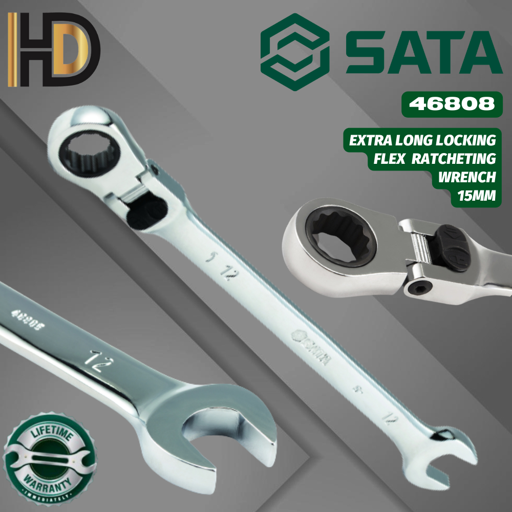 SATA Extra Long Locking Flex Ratcheting Wrench 15MM / LIFETIME WARRANTY