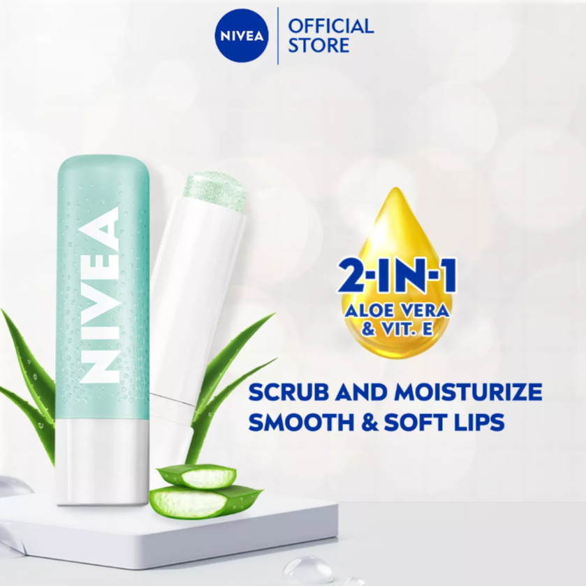 NIVEA Lip Aloe Caring Lip Scrub Exfoliator, Moisturizing, Aloe Vera