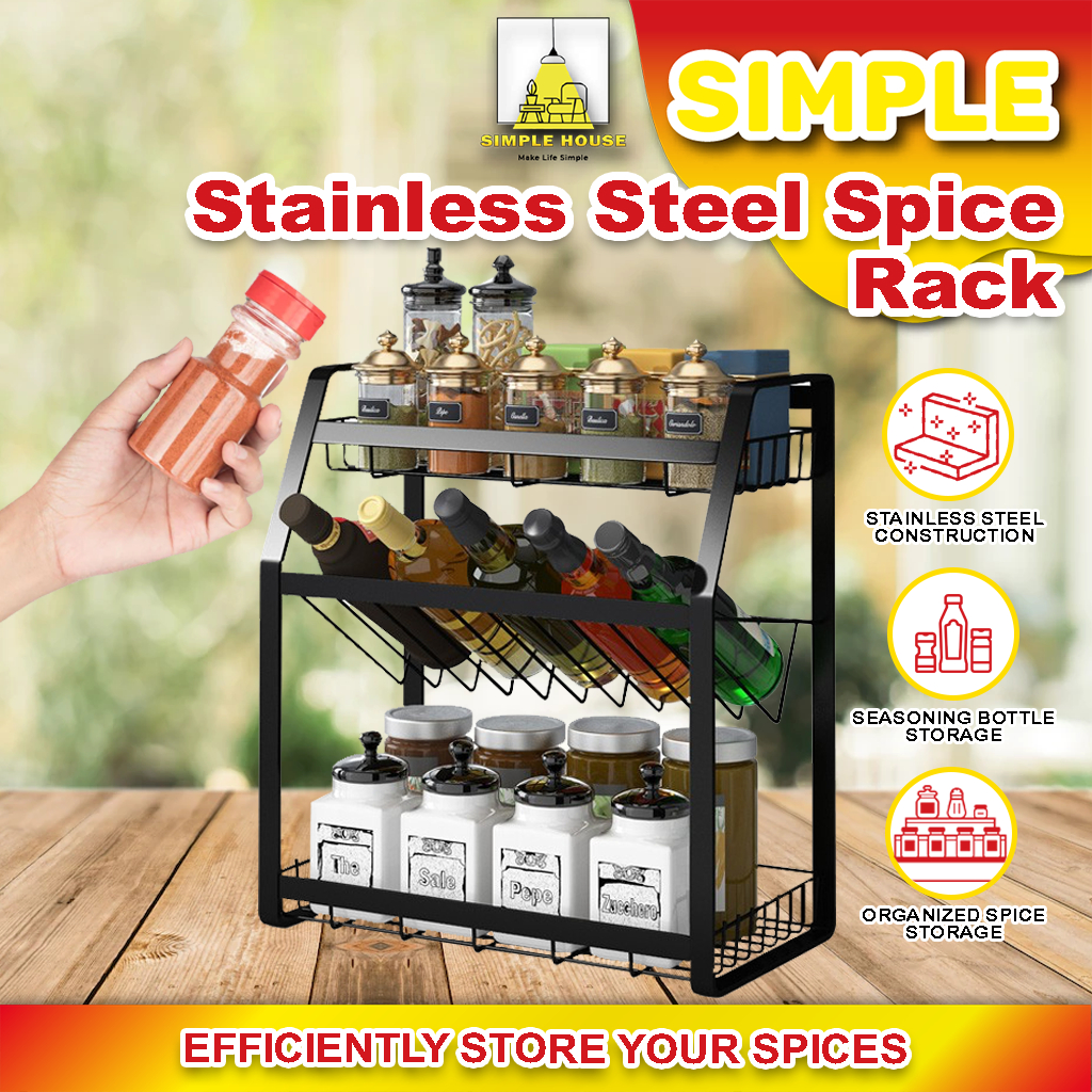 𝗦𝗜𝗠𝗣𝗟𝗘 KITCHEN STAINLESS STEEL ORGANIZER Spice Rack with Seasoning ...
