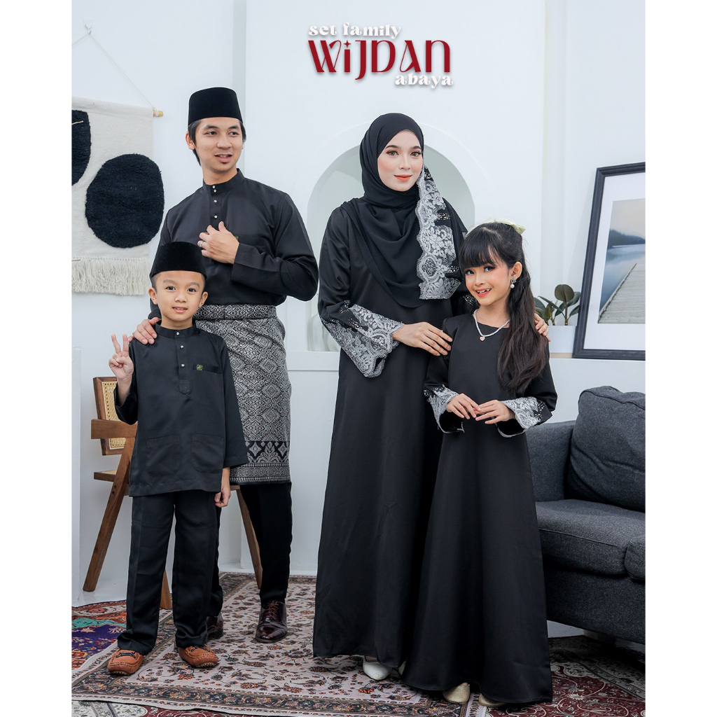 SET FAMILY ABAYA WIJDAN BAJU MELAYU IN BLACK RAYA 2024 | ABAYA BY MOFF ...