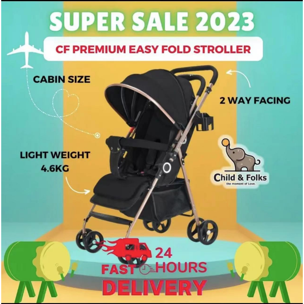 Child & Folks Premium Easy Fold One Hand Fold Stroller New Born Travel