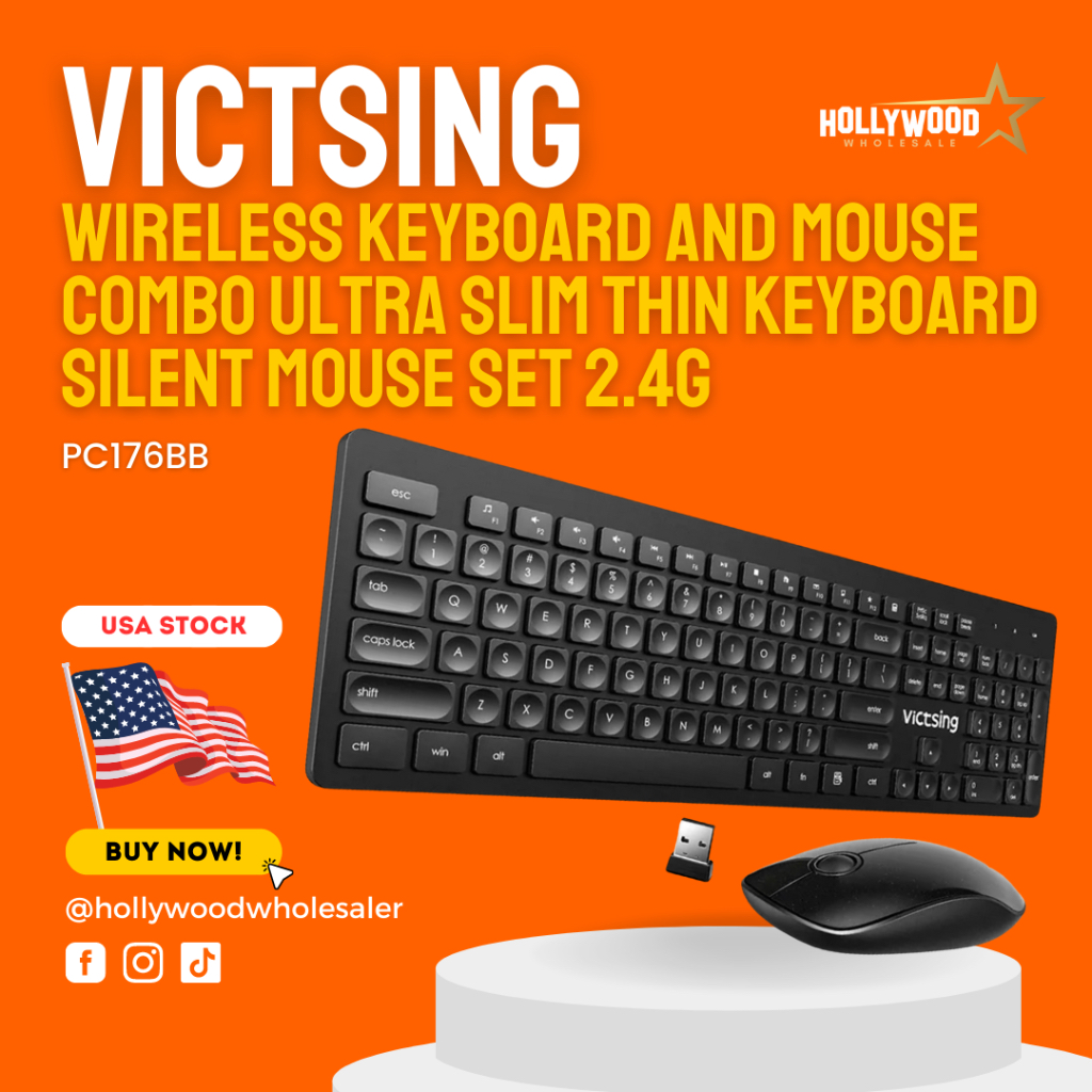 Victsing Pc176 Wireless Keyboard And Mouse Comb Ultra Slim Thin Keyboard Silent Mouse Set 24g 7537