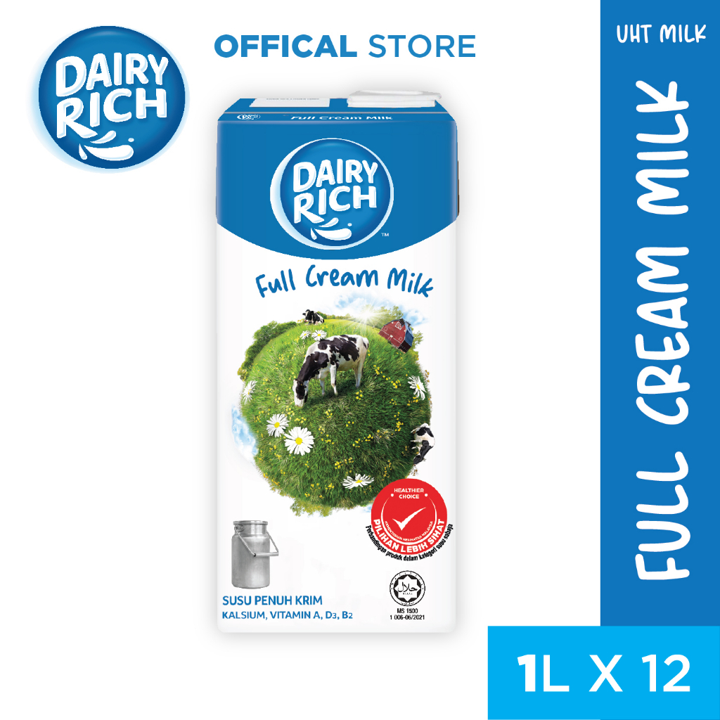 Dairy Rich UHT Milk Full Cream (1L x 12) | Shopee Malaysia