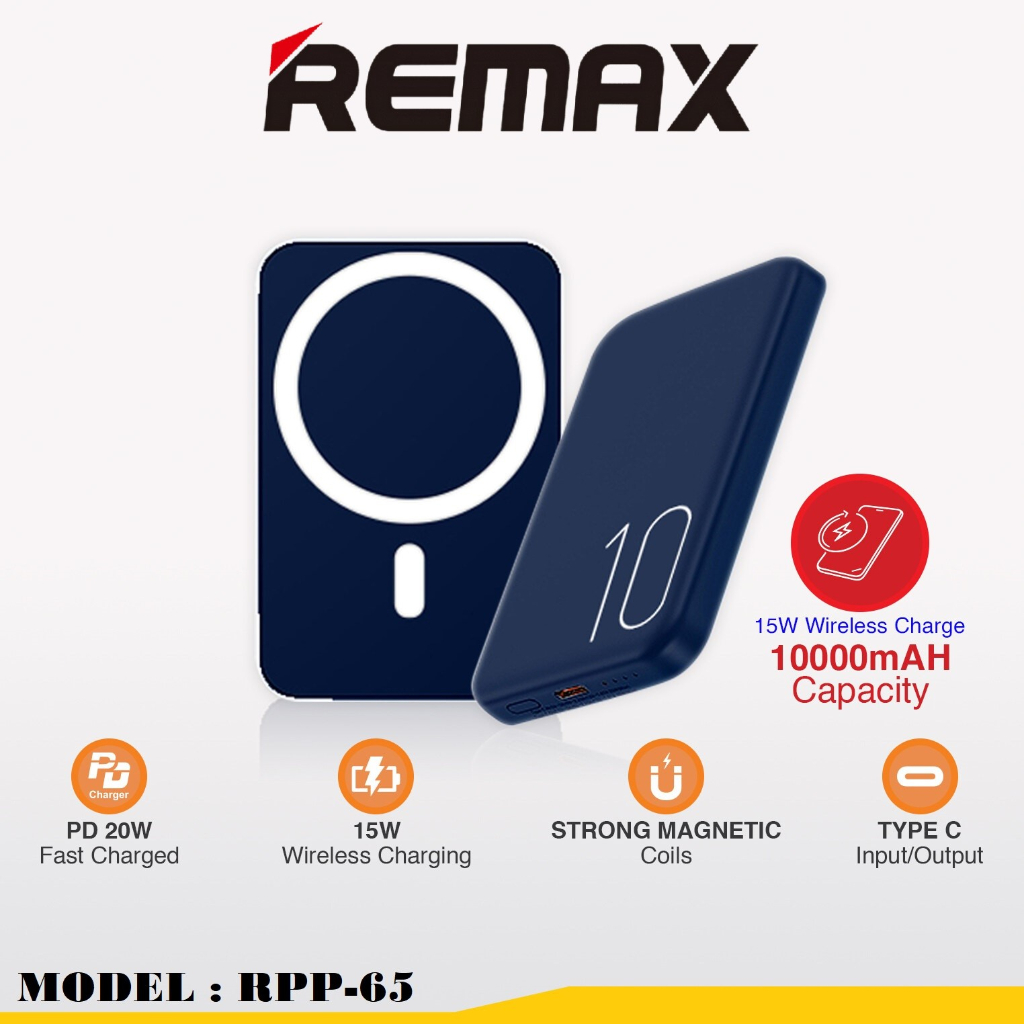 REMAX RPP-65 Magnetic Wireless 10000mAh Power Bank 15W Wireless + PD ...