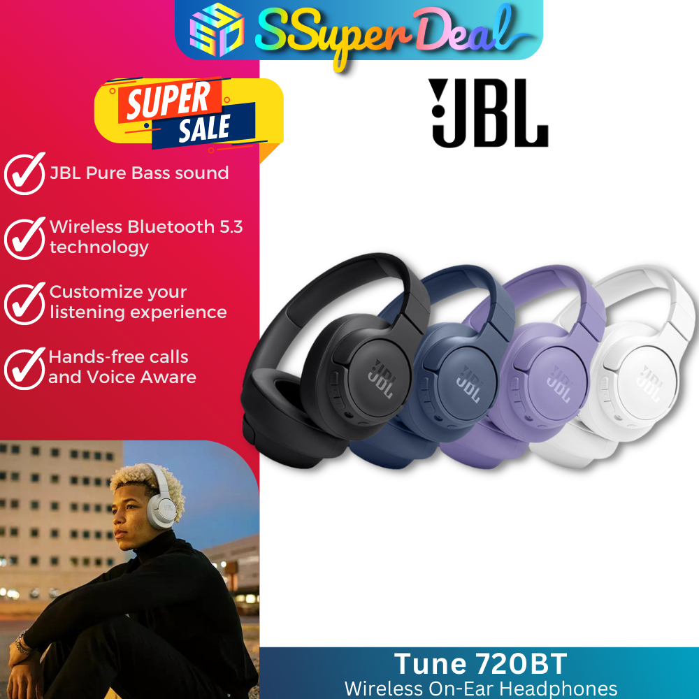 jbl tune 720bt wireless over-ear headphones, pure bass sound, foldable, 5.3  bluetooth , 76 hours battery