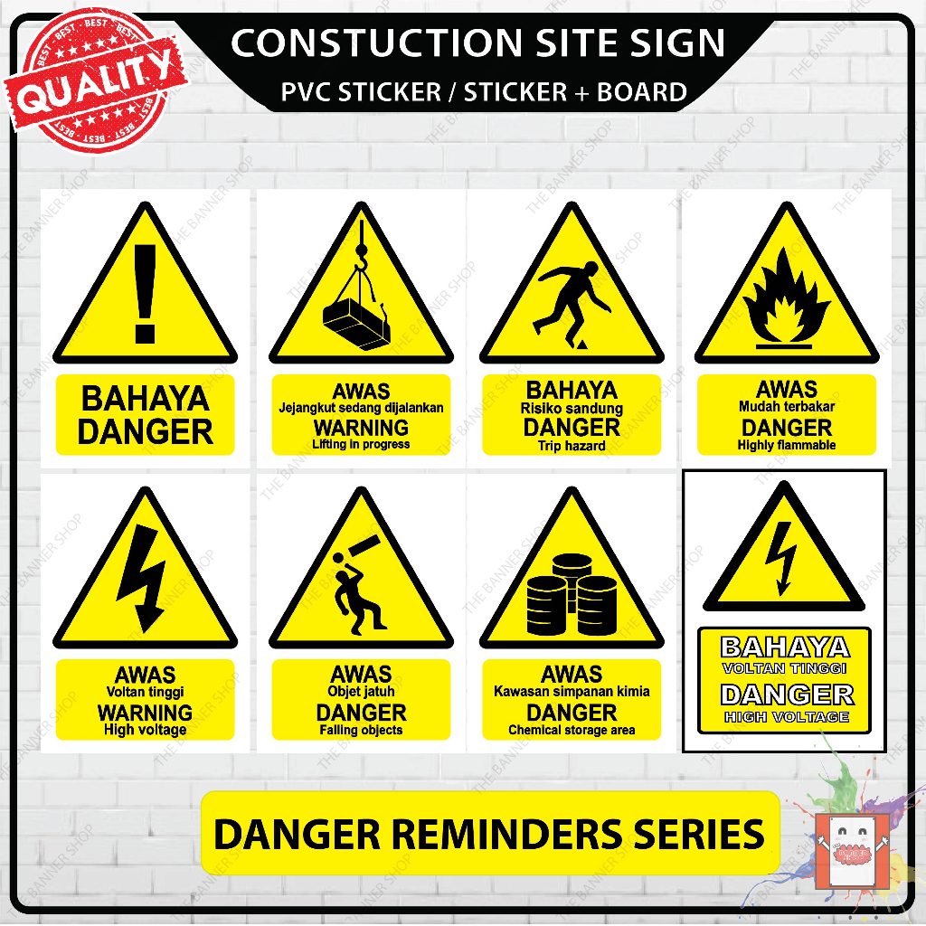 Construction Danger Reminders PVC Sticker + Board (Bahaya, Lifting in ...