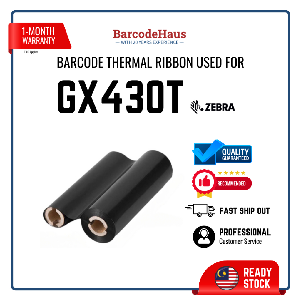 Zebra Gx430t Barcode Printer Ribbon Roll Gx430t Wax Based Carbon Tape Size 110mm X 70m Shopee 5304