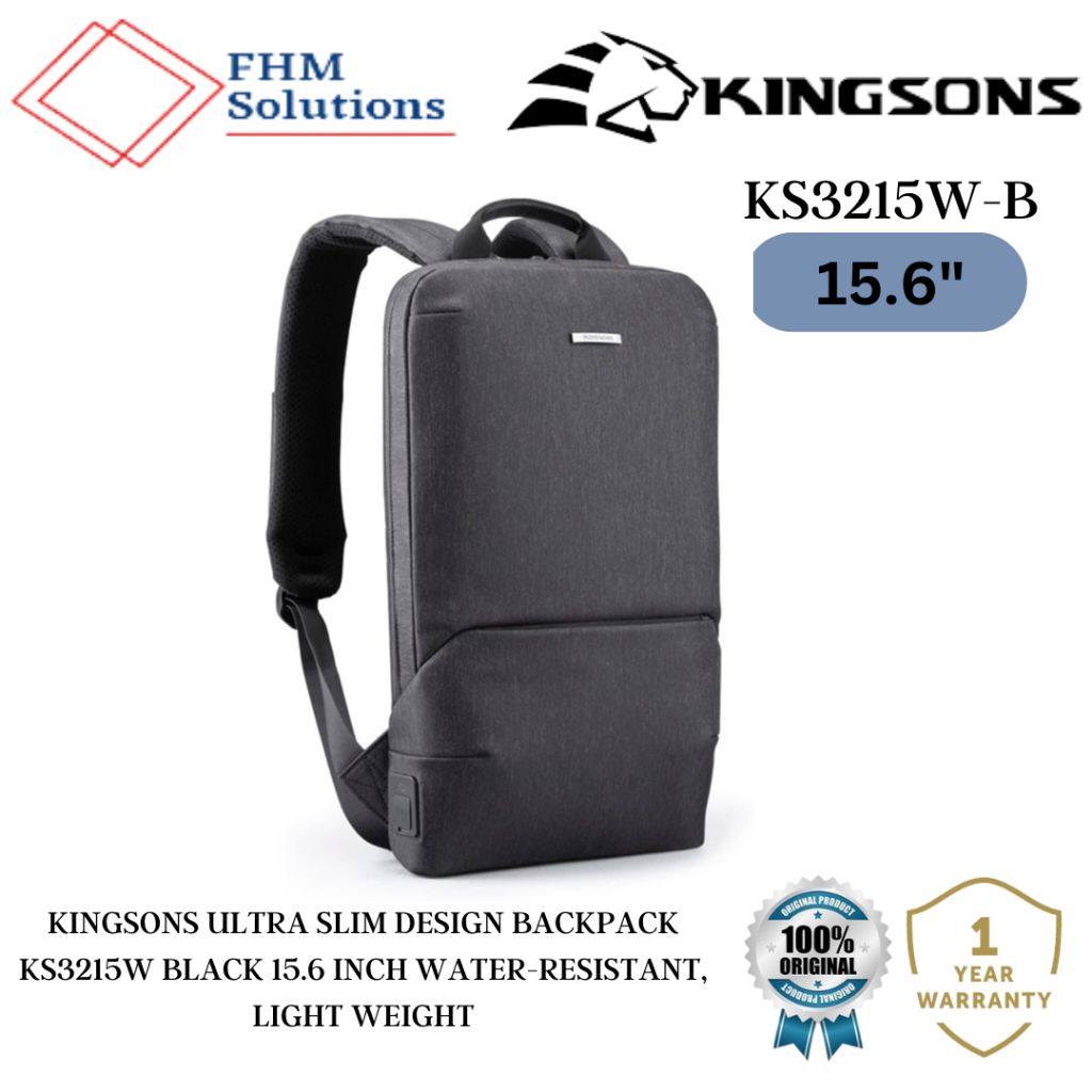 KINGSONS ULTRA SLIM DESIGN LAPTOP BACKPACK 15.6 INCH WATERRESISTANT