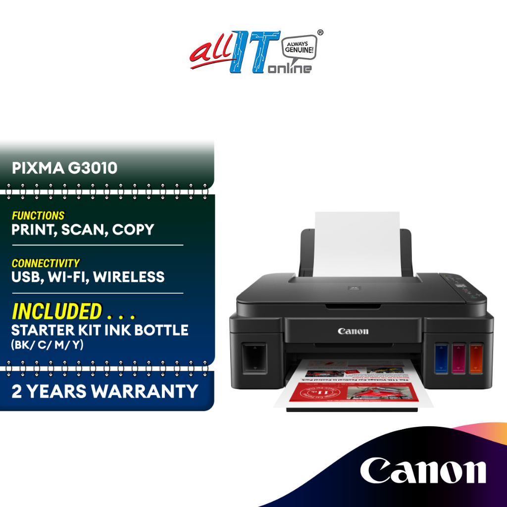 Canon Pixma G3010 Refillable Ink Tank Wireless All In One Printer Inkjet Printer G3020 L3250 9052