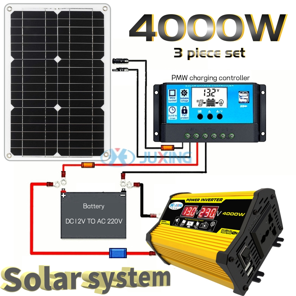 JUXING Solar System: 4000W Power Inverter DC12V TO AC220V +25W Dual USB ...