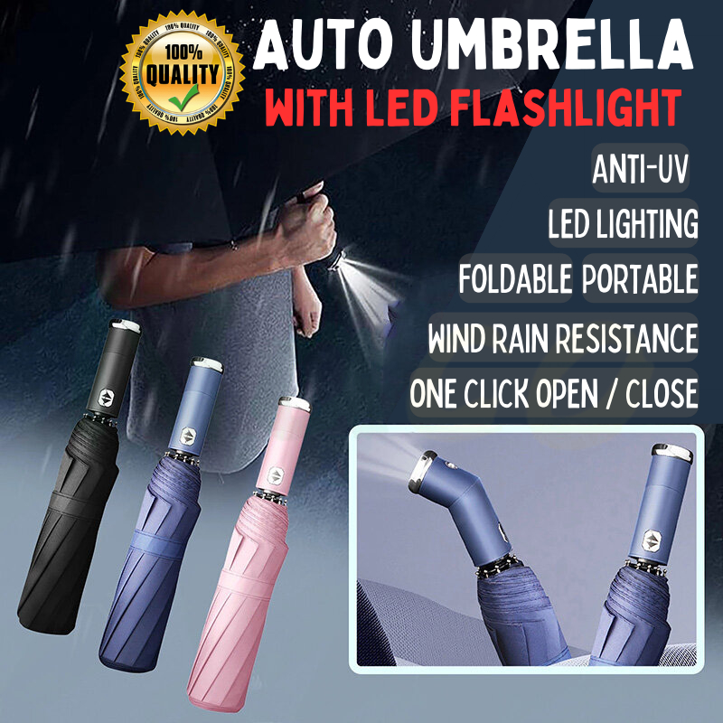 10 Ribs Automatic Umbrella with Flash Light LED Touch Light Umbrella