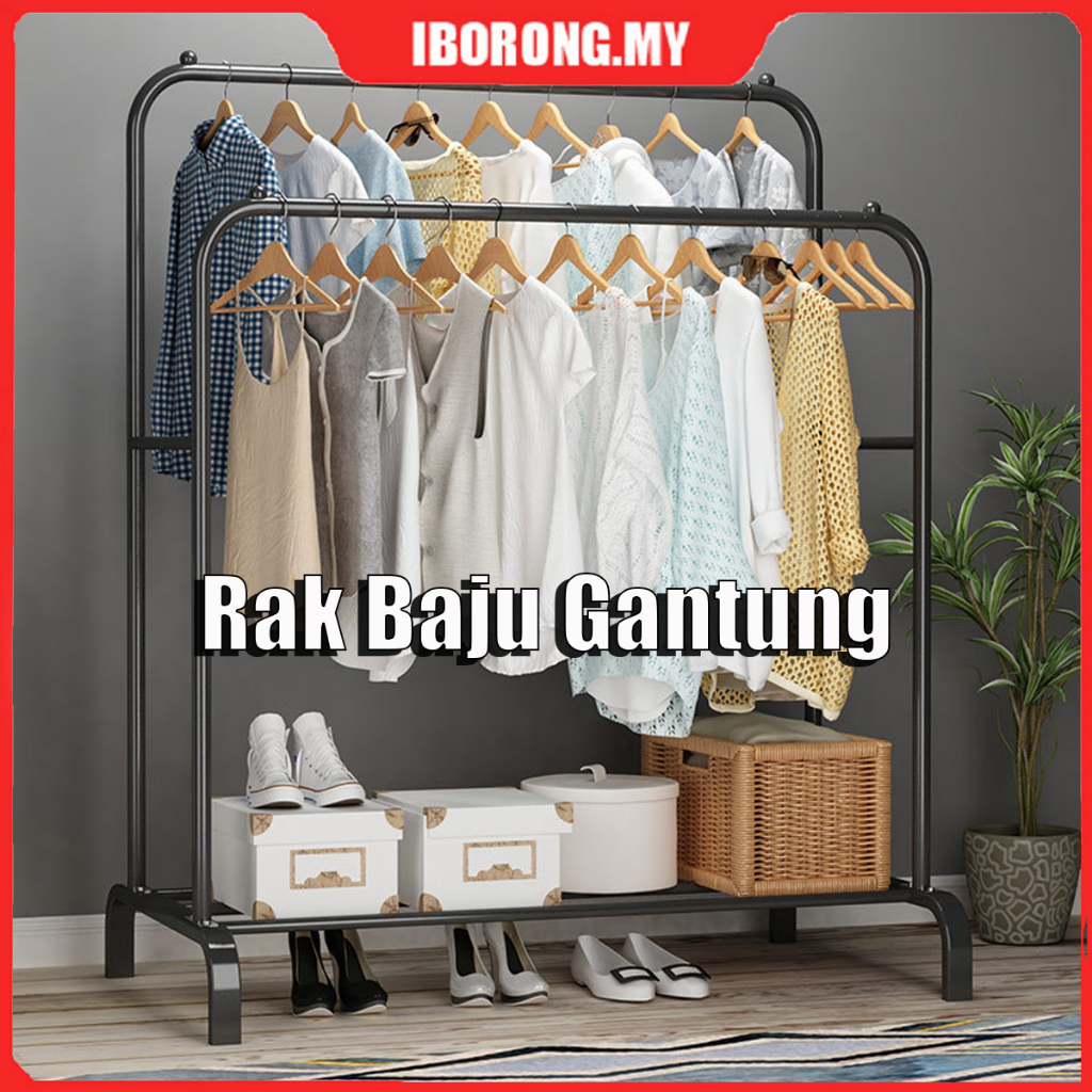 Rak Baju Besi Single/Double Pole Strong Steel Laundry Rack Hanging ...