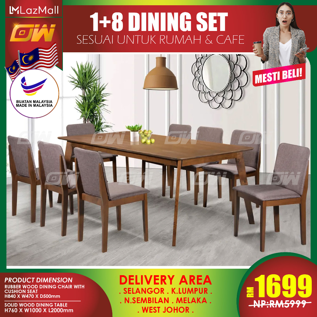 CT102D CC508 1+8 Seater Solid Wood Dining Set Kayu / Dining Table