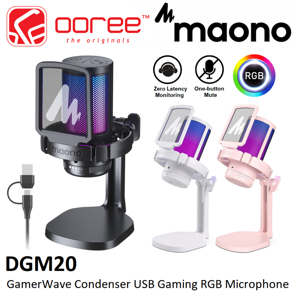 MAONO DGM20 RGB USB MICROPHONE GAMING MIC WITH ONE TAP NOISE CANCELLING ...