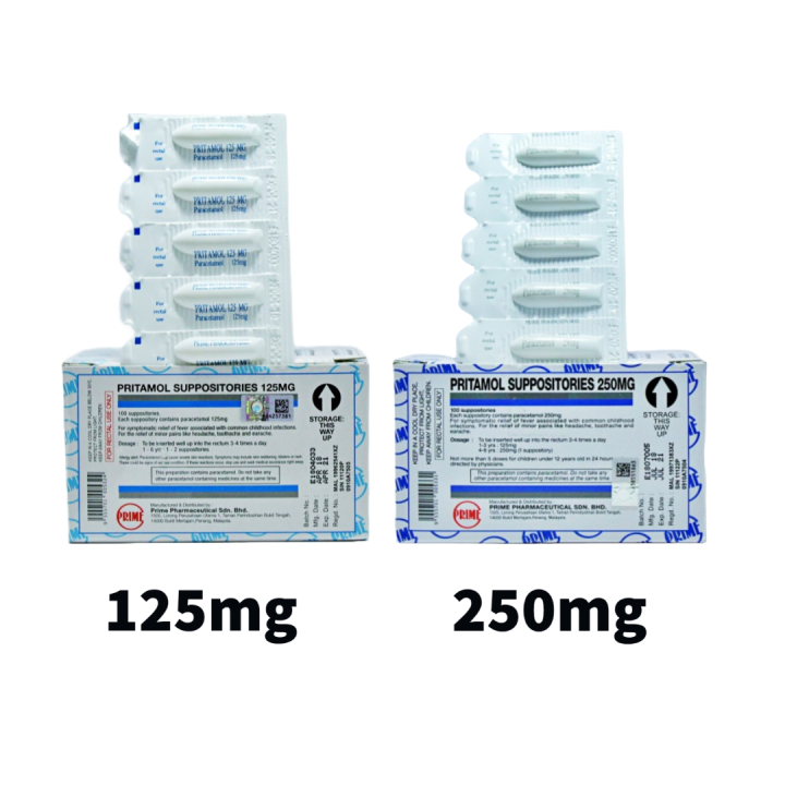 Pritamol (Paracetamol) Suppository 125mg/250mg 5's [UBAT DEMAN/FEVER