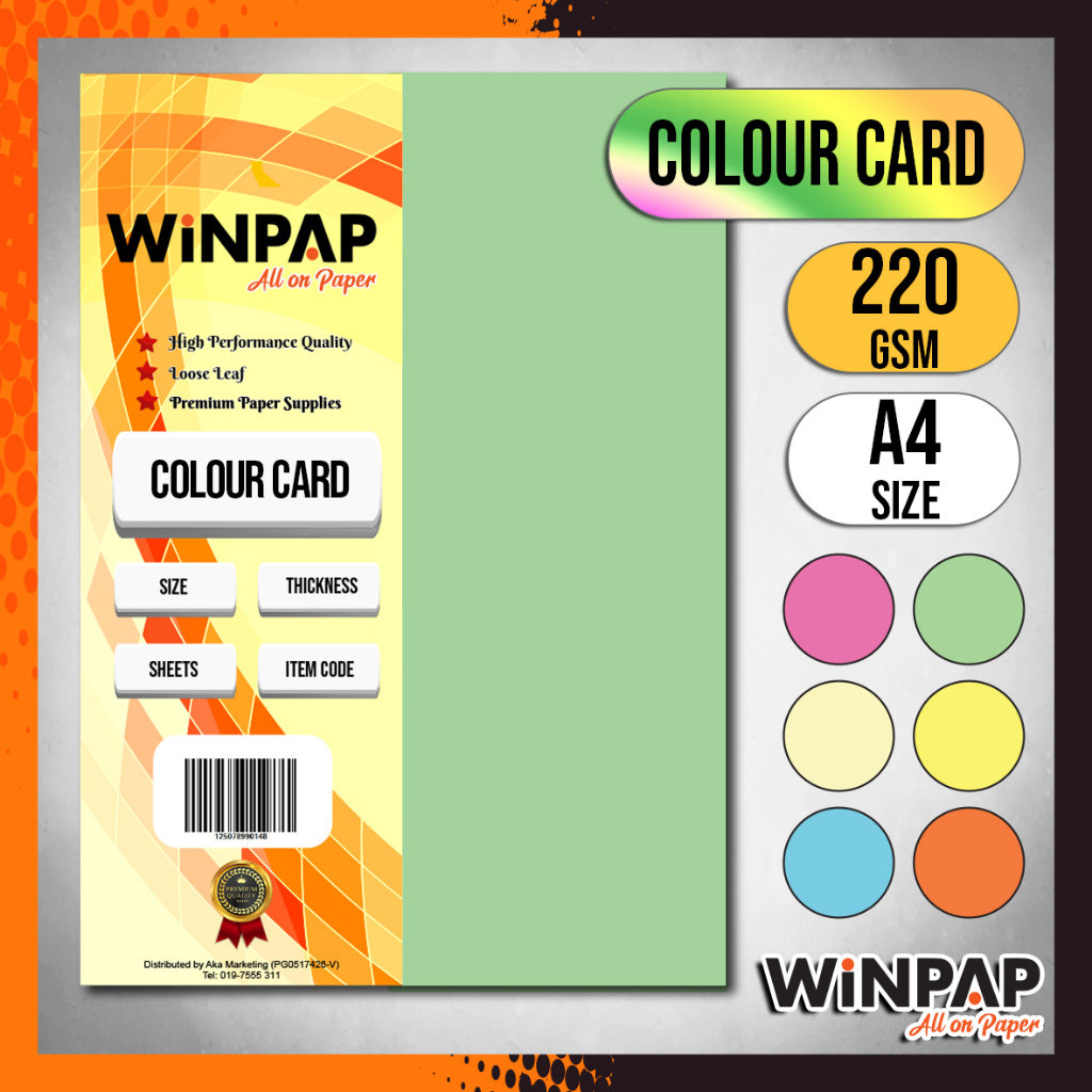 WinPAP Colour Card A4 (220gsm) A4 Colour Paper, Pink Paper, Yellow