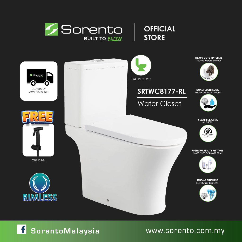 SORENTO SRTWC8177-RL Two Piece wc Water Closet Jamban Tandas toilet ...